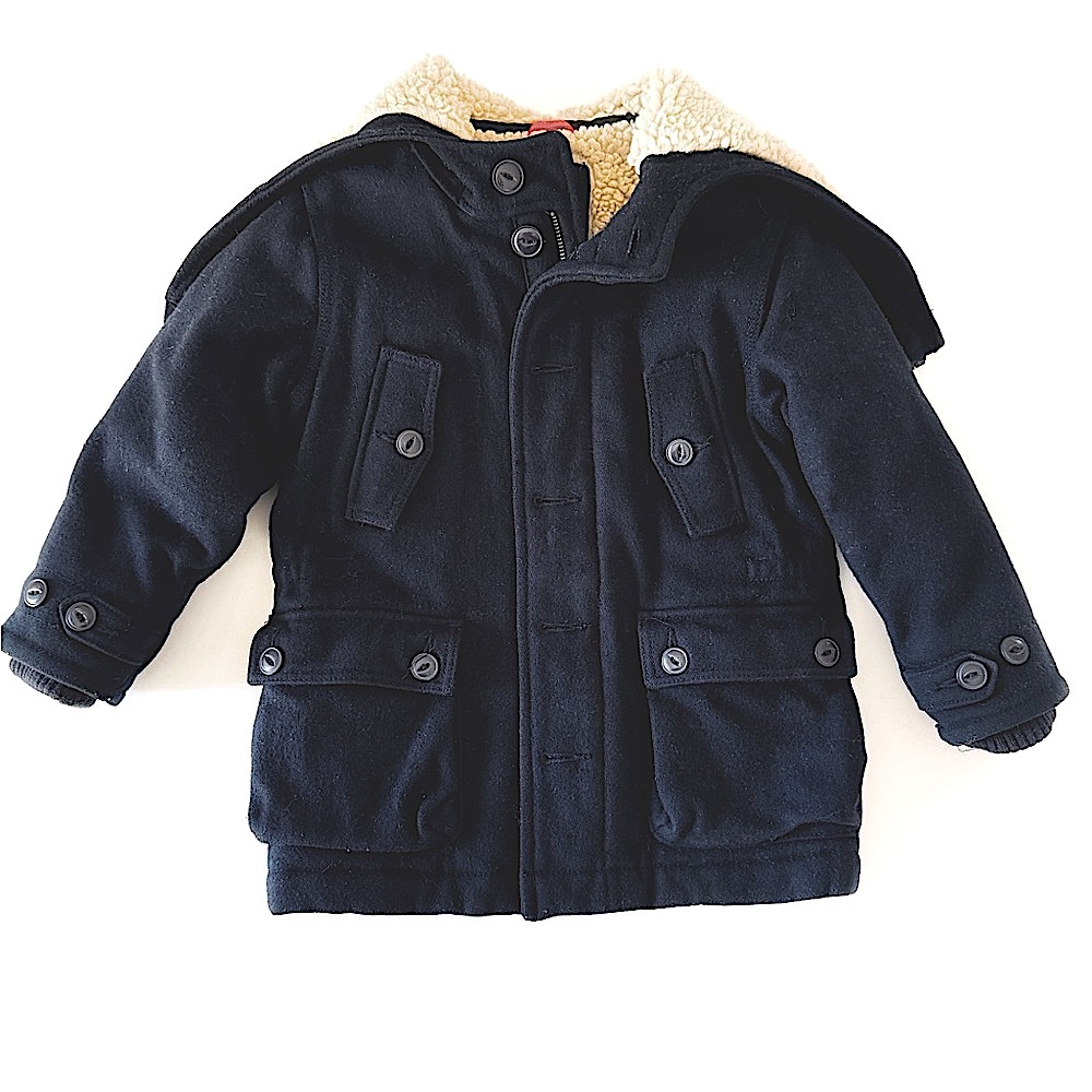 Zippered Sherpa lined hood wool coat